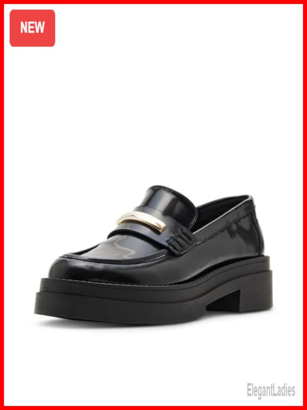 Chunky Platform Loafer Block Heel PU Leather Pull-On